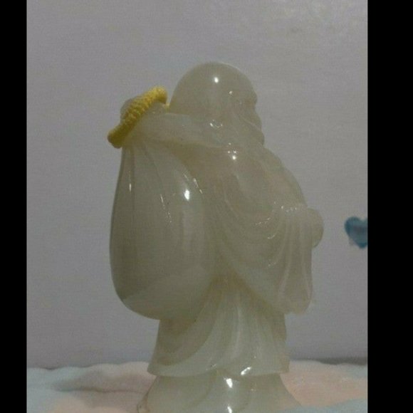 Natura Chinese mineral gemstone icy white happy belly Buddha monk big bag statue - Picture 5 of 6